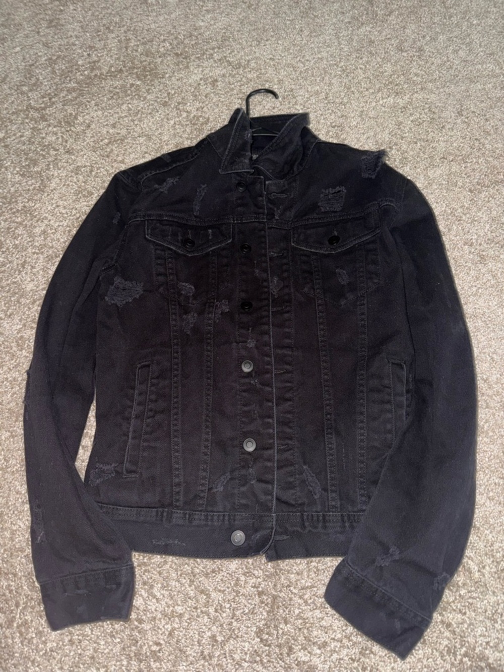 Distressed Black Denim Jacket
